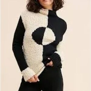 Rachel Antonoff Black and Cream Cowl Neck Sweater